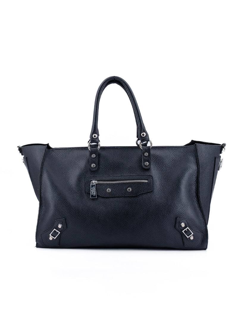 Paola T. Shopper in pelle morbida con dettagli argento Vendita