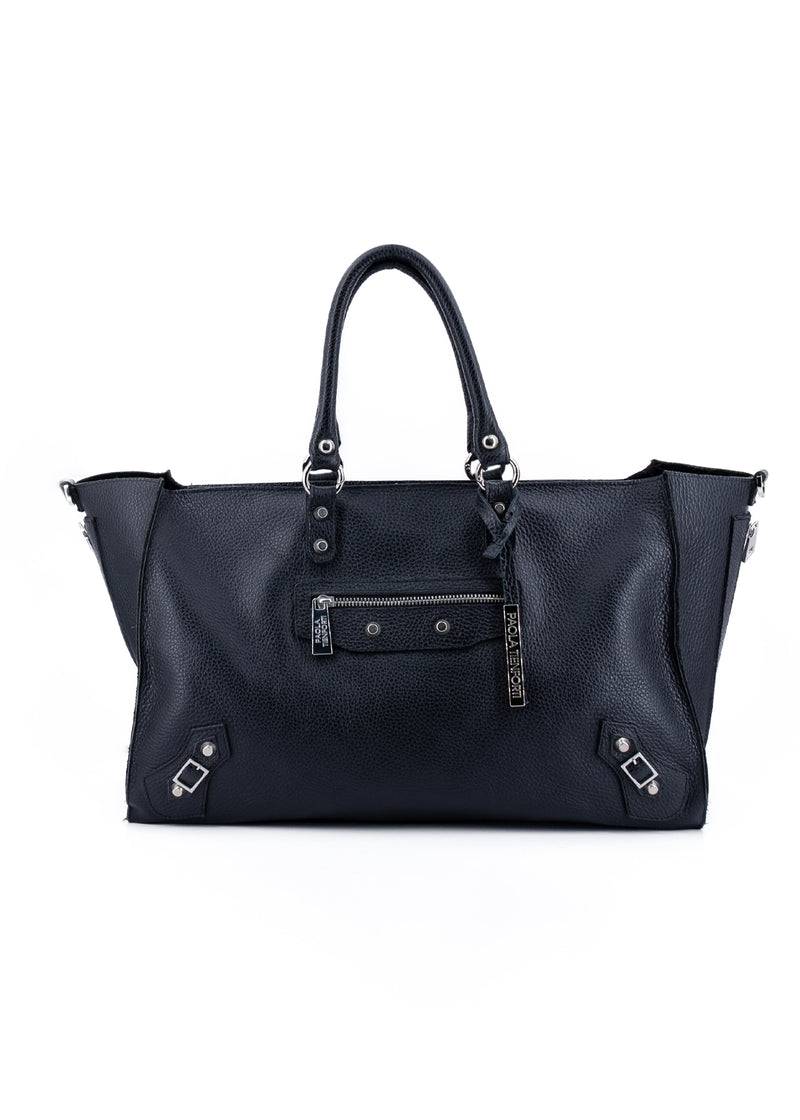 Paola T. Shopper in pelle morbida con dettagli argento Vendita