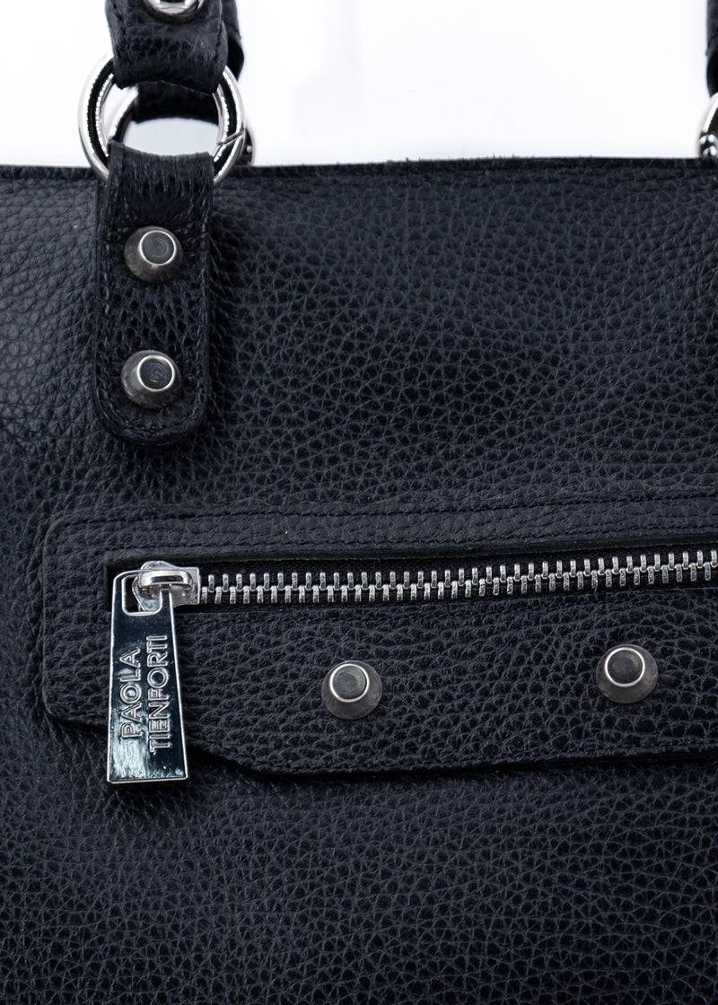 Paola T. Shopper in pelle morbida con dettagli argento Vendita