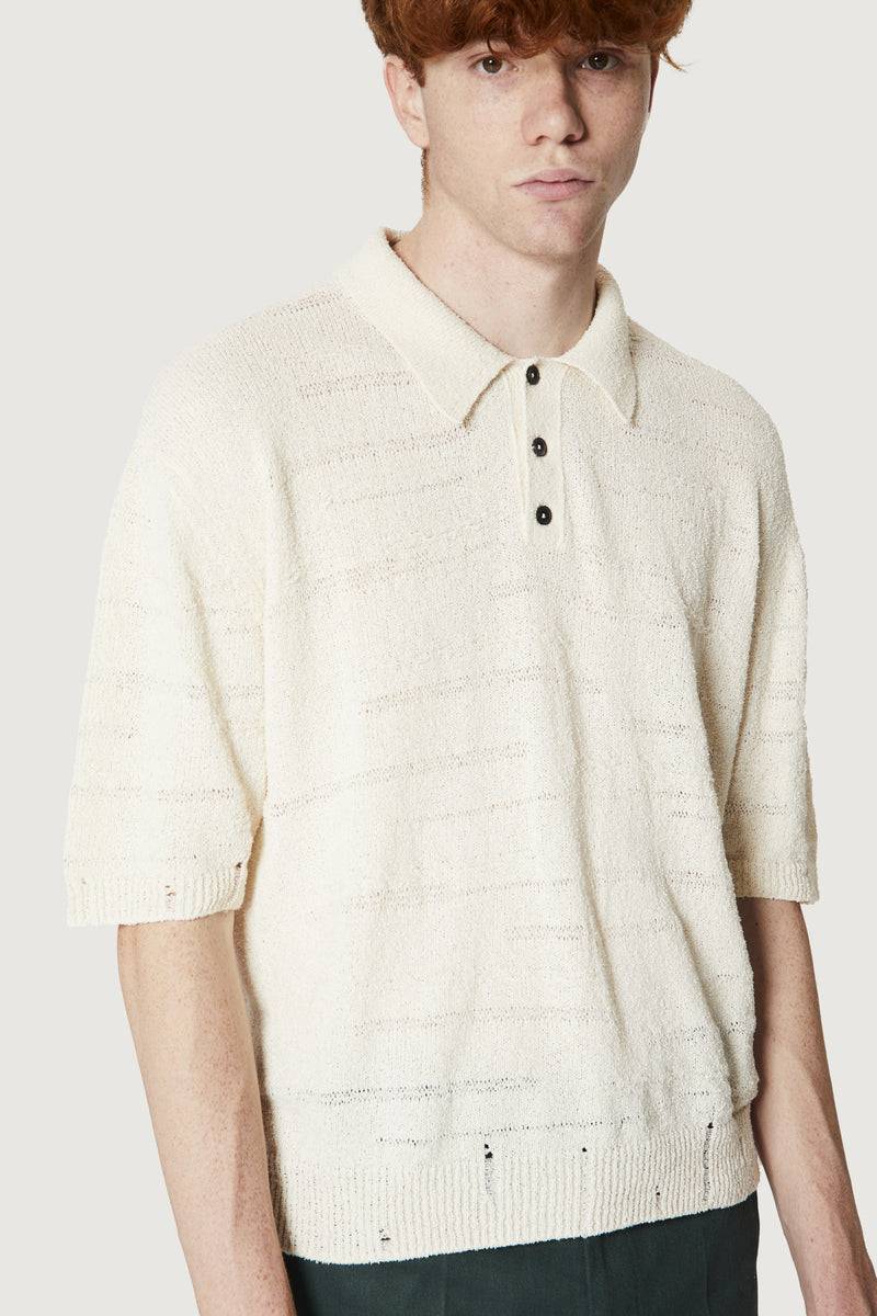 ﻿Paura ADAM KNIT POLO SHIRT OFF WHITE Fino Al -60%