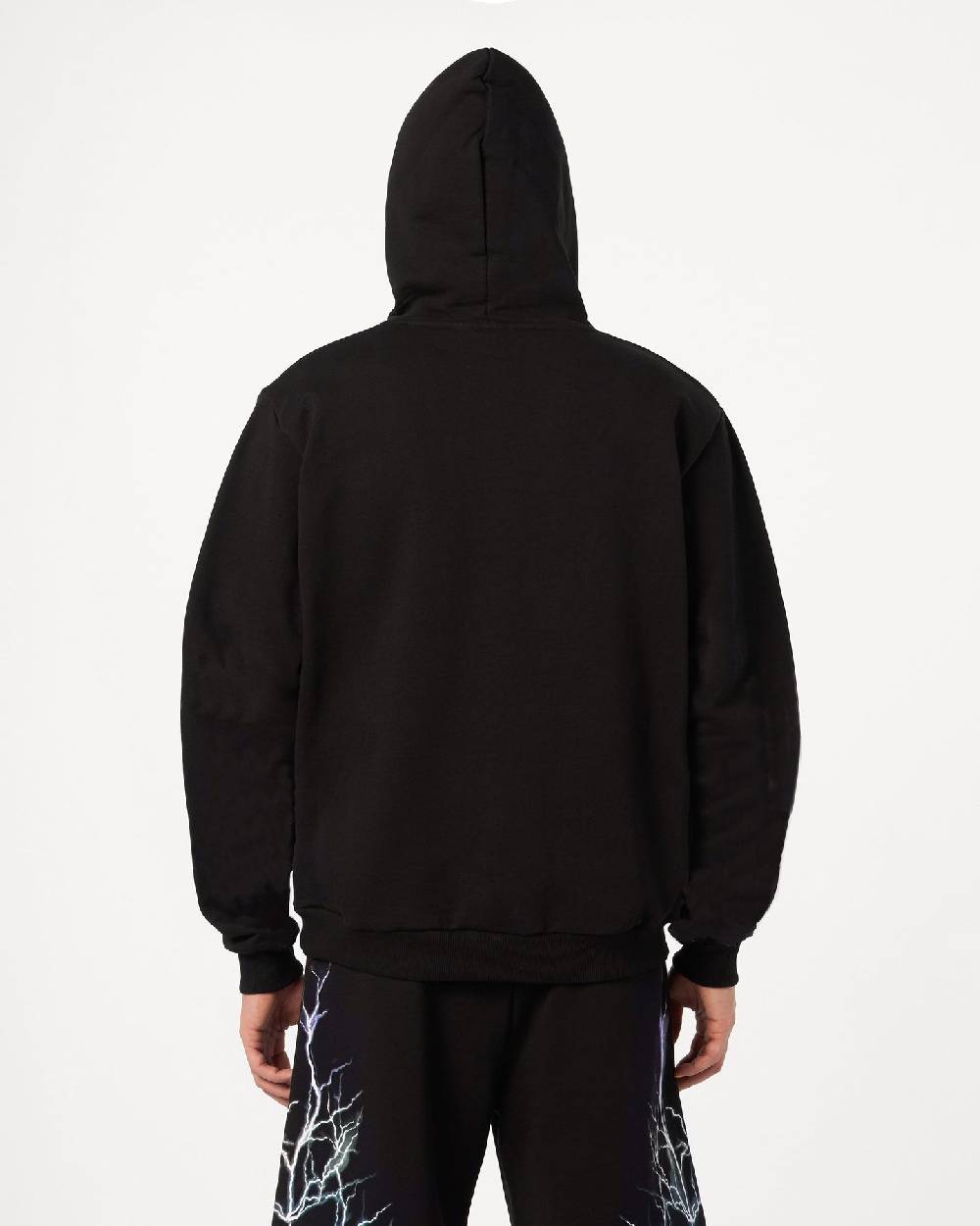 Phobia Archive FELPA CON CAPPUCCIO NERA CON FULMINI GRIGIO CHIARO Economico