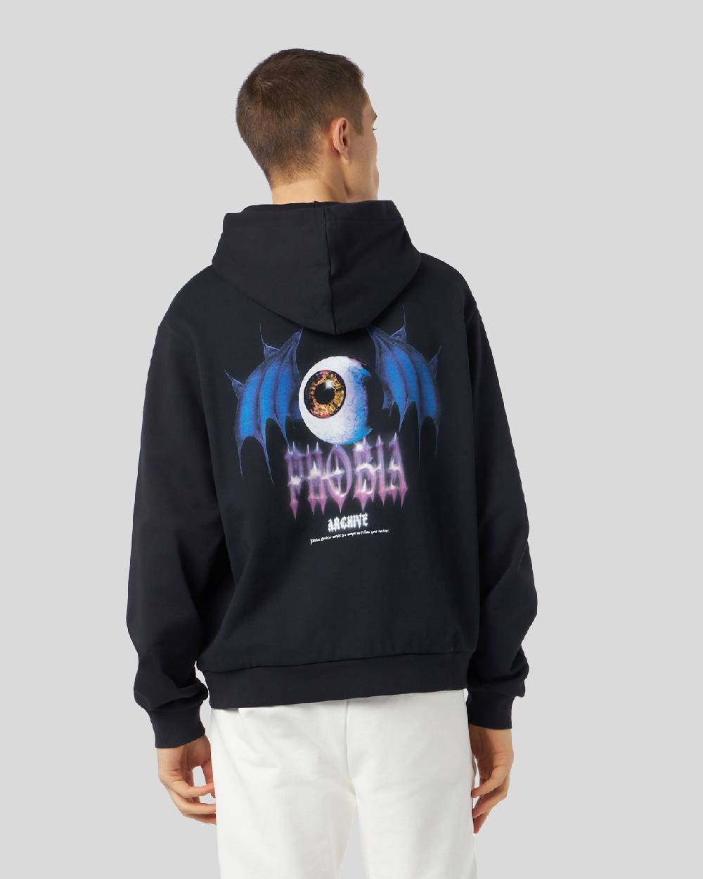 Phobia Archive FELPA NERA CON GRAFICA BAT EYE VIOLA Vendita Calda