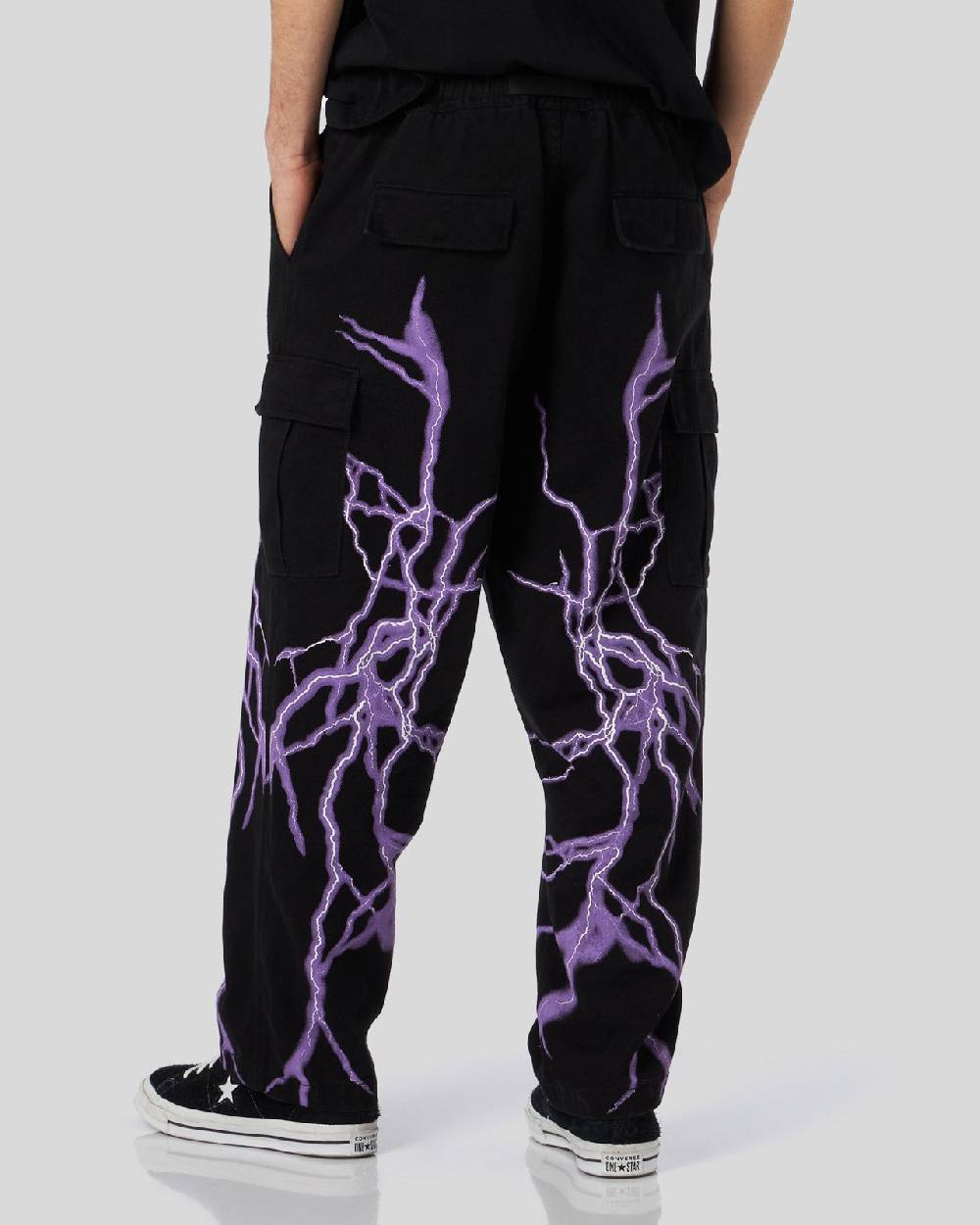 Phobia Archive PANTALONE CARGO NERO CON FULMINE LATERALE VIOLA Qualità Garantita
