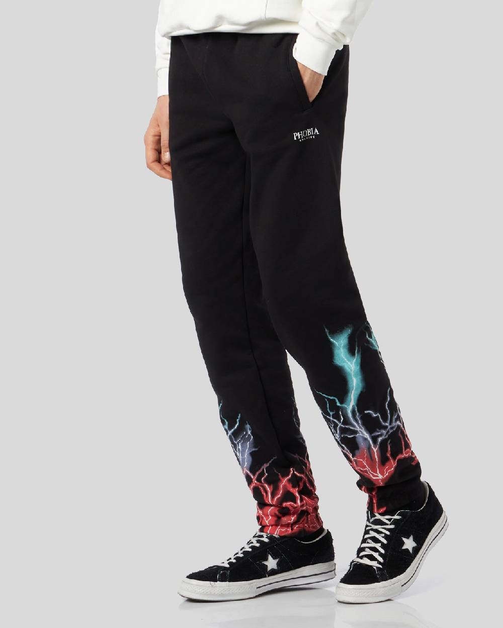 Phobia Archive PANTALONCINO NERO CON STAMPA FULMINE BI-COLORE ROSSO E BLU Promozione Limitata
