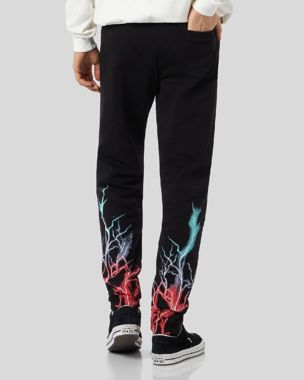 Phobia Archive PANTALONCINO NERO CON STAMPA FULMINE BI-COLORE ROSSO E BLU Promozione Limitata
