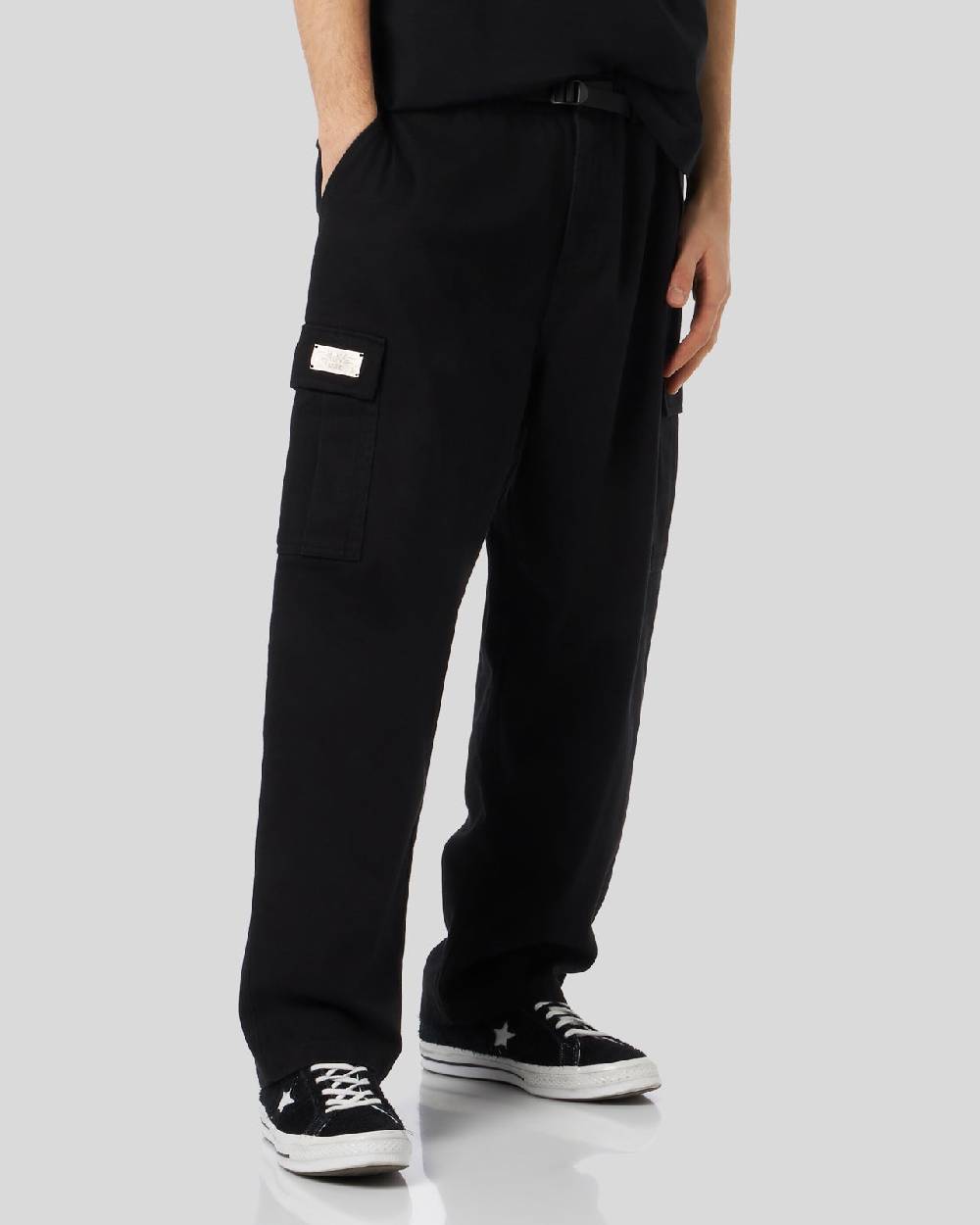 Phobia Archive PANTALONE CARGO NERO CON ETICHETTA METALLICA Prezzo Ridotto