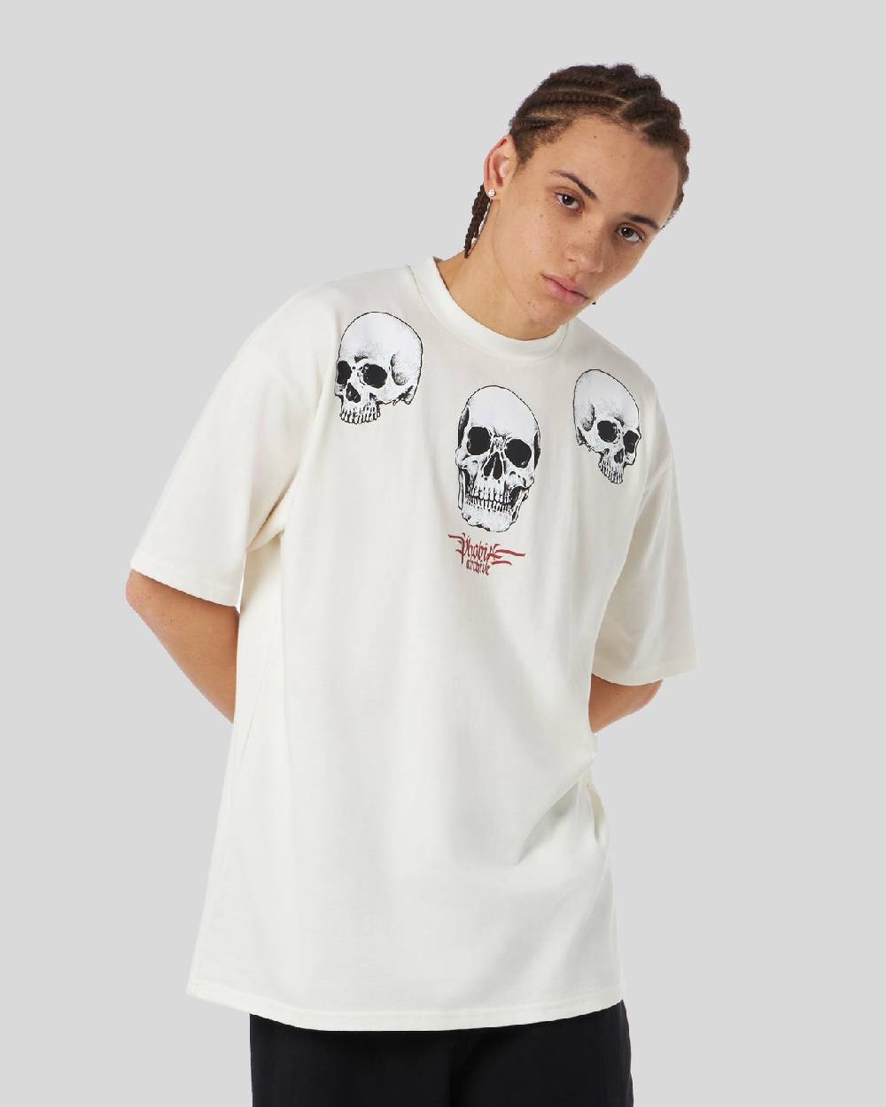 Phobia Archive T-SHIRT BIANCA CON GRAFICA TRIPLE SKULL ROSSA Outlet