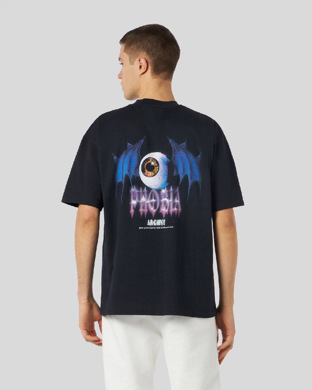 Phobia Archive T-SHIRT NERA CON GRAFICA BAT EYE VIOLA Offerte