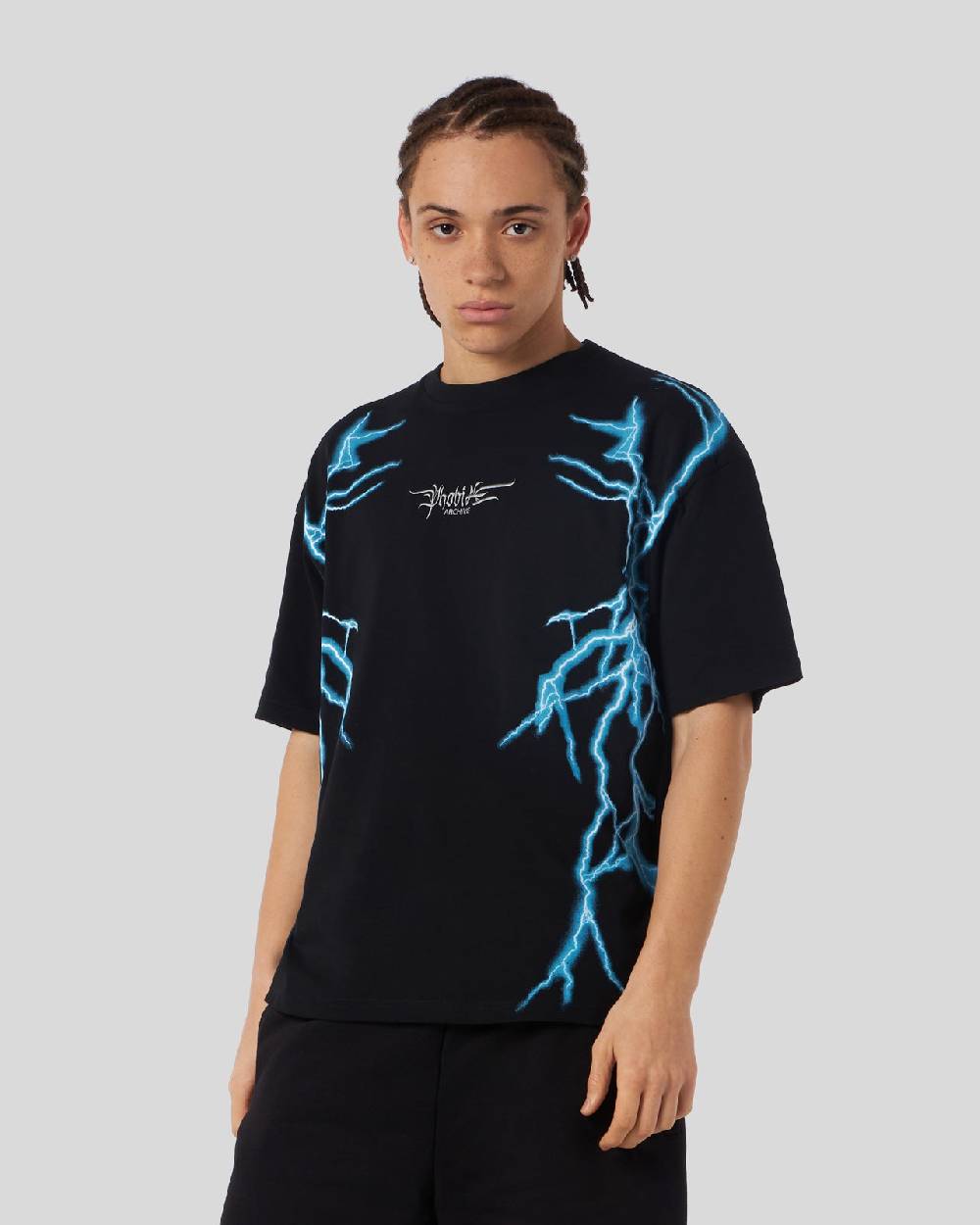 Phobia Archive T-SHIRT NERA CON FULMINI LATERALI AZZURRI Hotsell