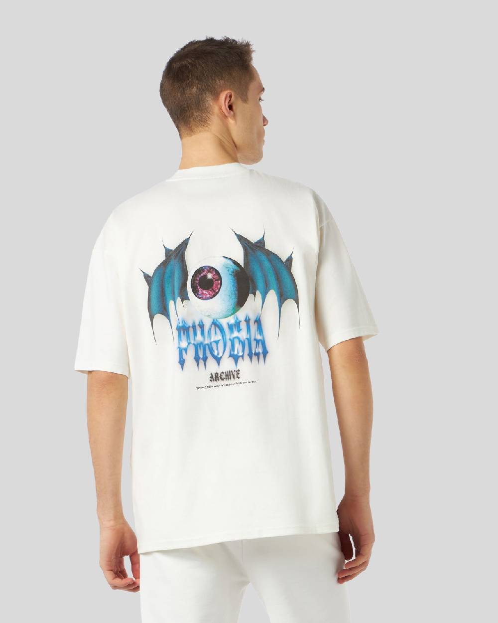 Phobia Archive T-SHIRT BIANCA CON GRAFICA BAT EYE VIOLA Vendita Calda
