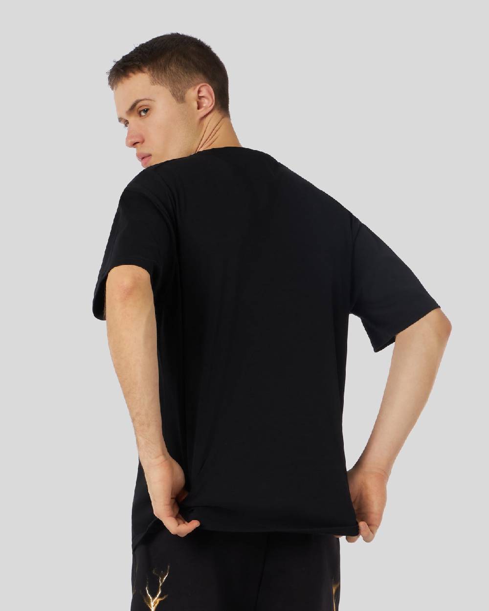 Phobia Archive T-SHIRT NERA CON FULMINI BICOLORE BLU E GIALLO Vendite Flash