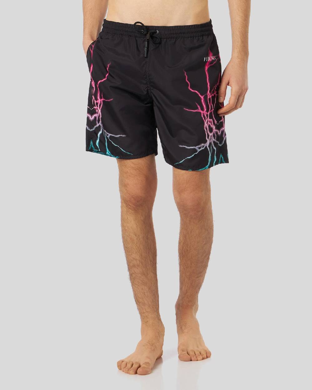 Phobia Archive COSTUME DA BAGNO NERO CON FULMINI BICOLORE ROSA E BLU Nuova