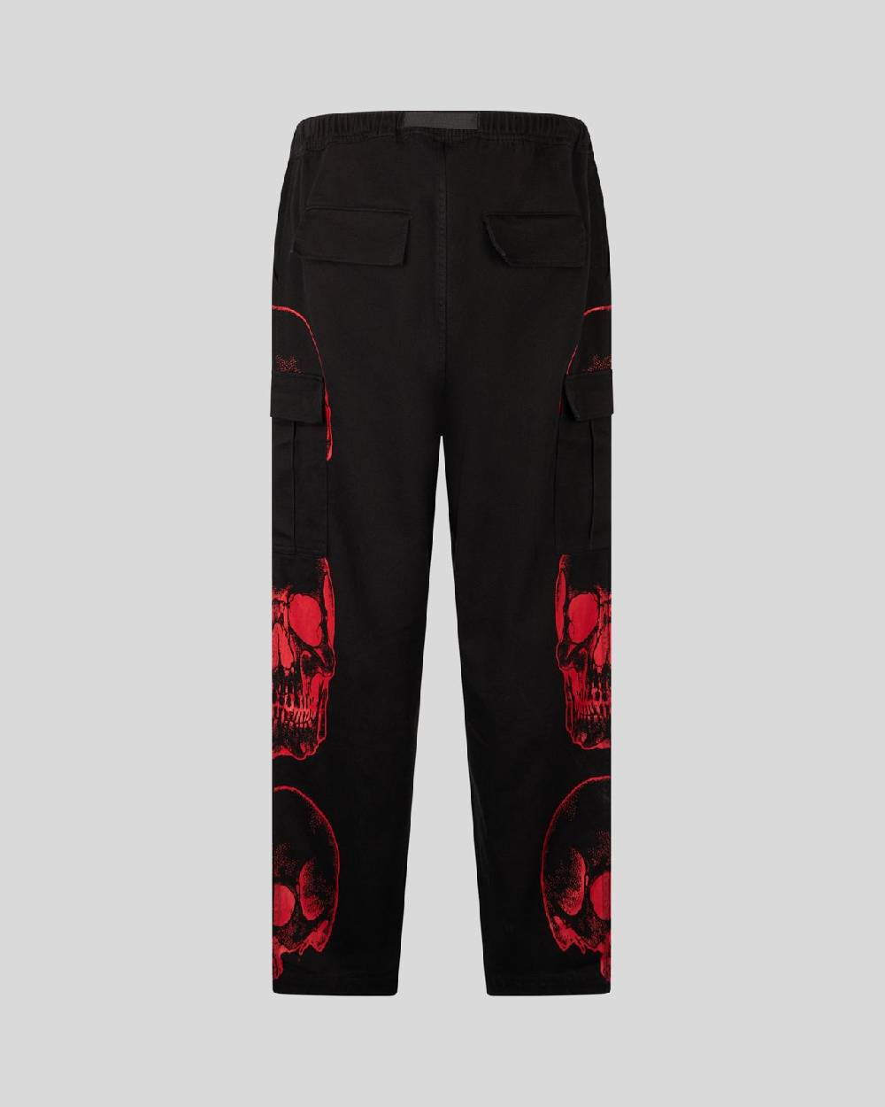 Phobia Archive PANTALONE CARGO NERO CON GRAFICA TRIPLE SKULL ROSSA E LOGO GOTIC P Affare Del Giorno