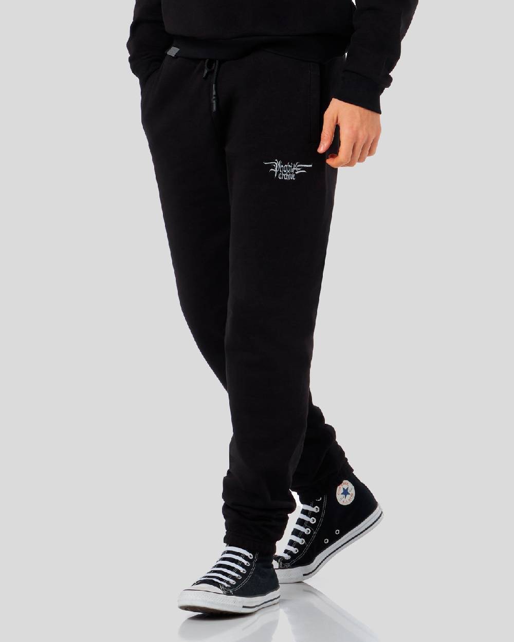 Phobia Archive PANTALONE NERO CON LOGO GOTICO RICAMATO Sottocosto