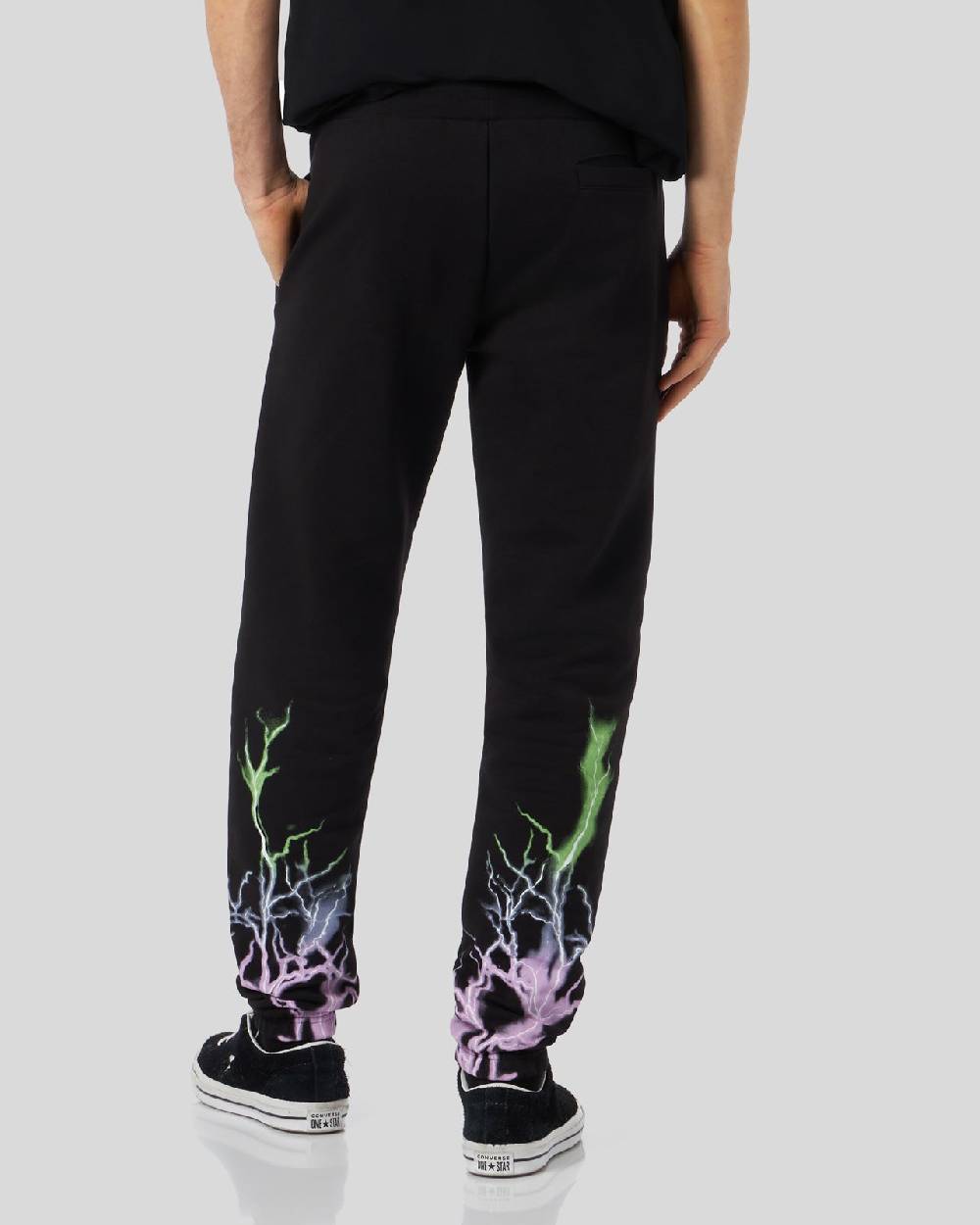 Phobia Archive PANTALONCINO NERO CON STAMPA FULMINE BICOLORE VIOLA E VERDE Convenienza