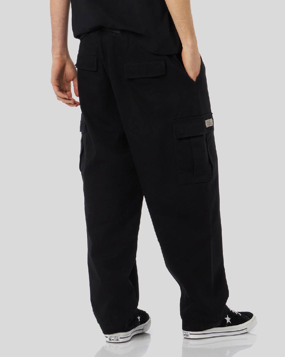 Phobia Archive PANTALONE CARGO NERO CON ETICHETTA METALLICA In Saldo