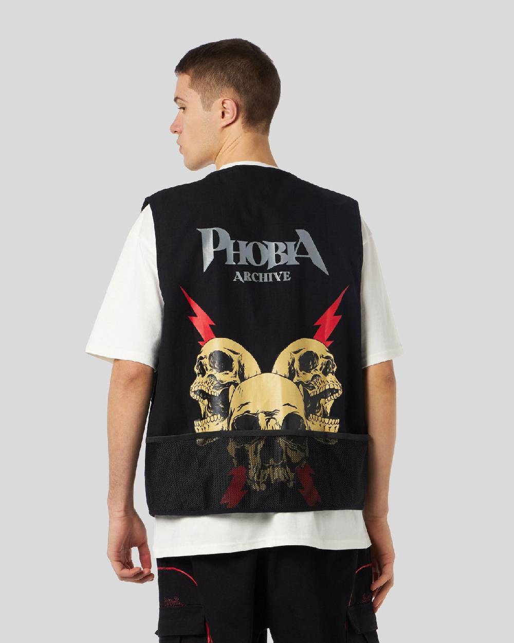 Phobia Archive WORKER GILET NERO CON GRAFICA SCREAMING SKULLS Italia