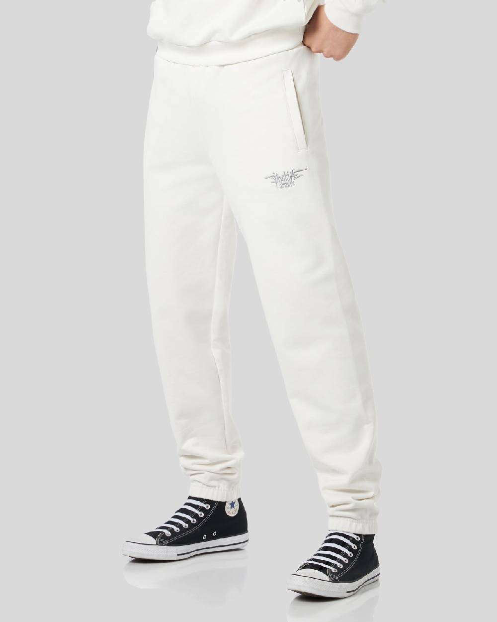 Phobia Archive PANTALONE BIANCO CON LOGO GOTICO RICAMATO Sottocosto