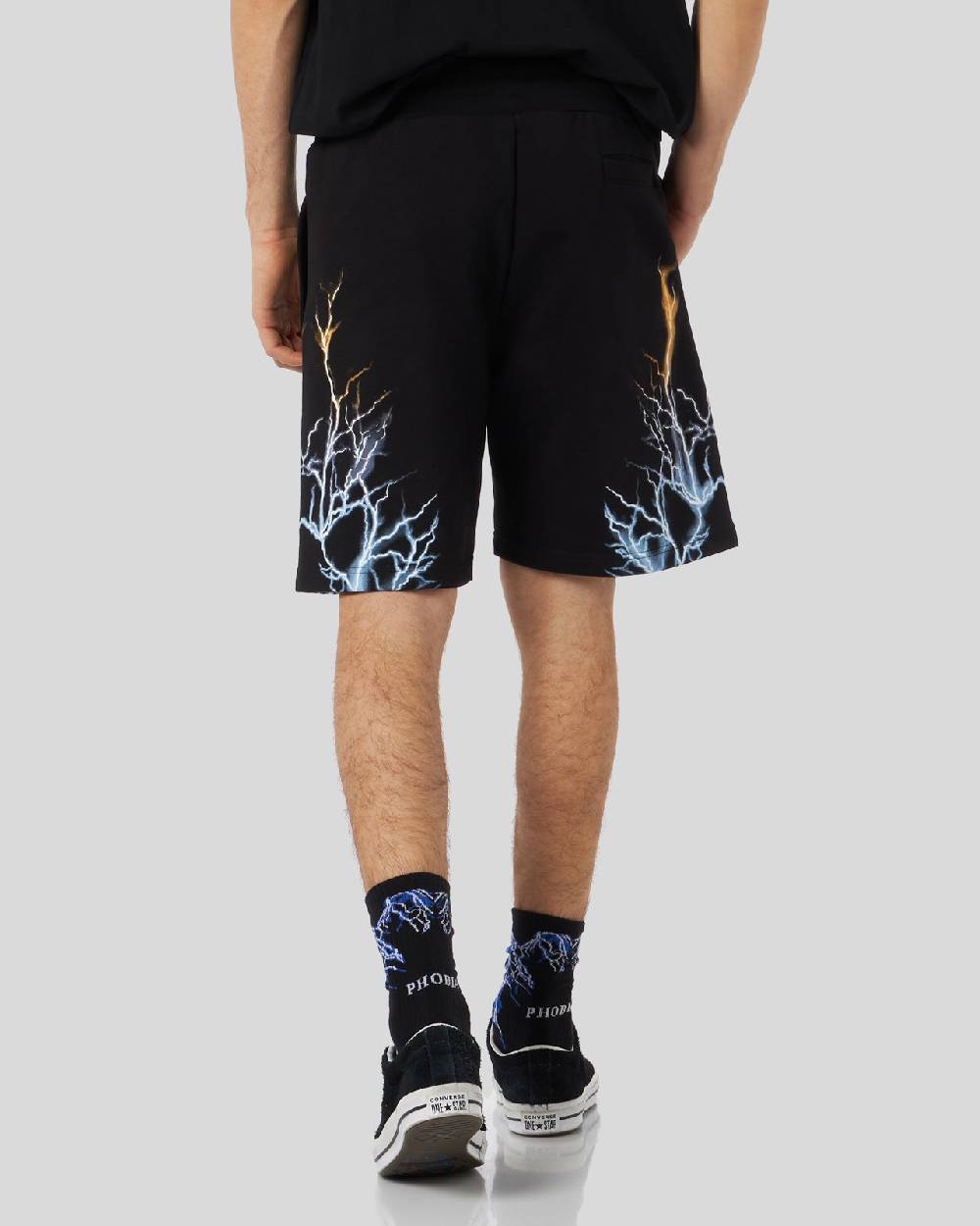 Phobia Archive PANTALONCINO NERO CON STAMPA FULMINE BICOLORE GIALLO E BLU Convenienza