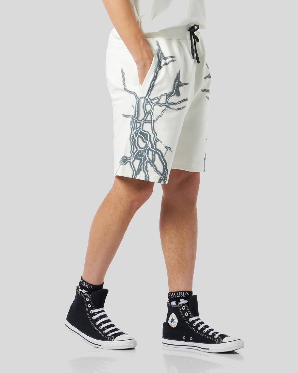 Phobia Archive PANTALONCINO BIANCO CON FULMINI LATERALI GRIGI Offerte
