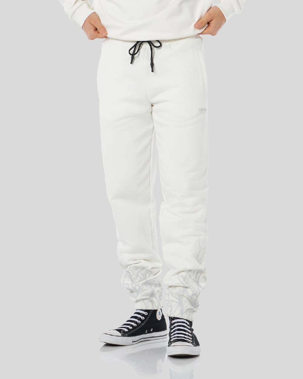 Phobia Archive PANTALONE BIANCO CON FULMINE GRIGIO RICAMATO In Linea