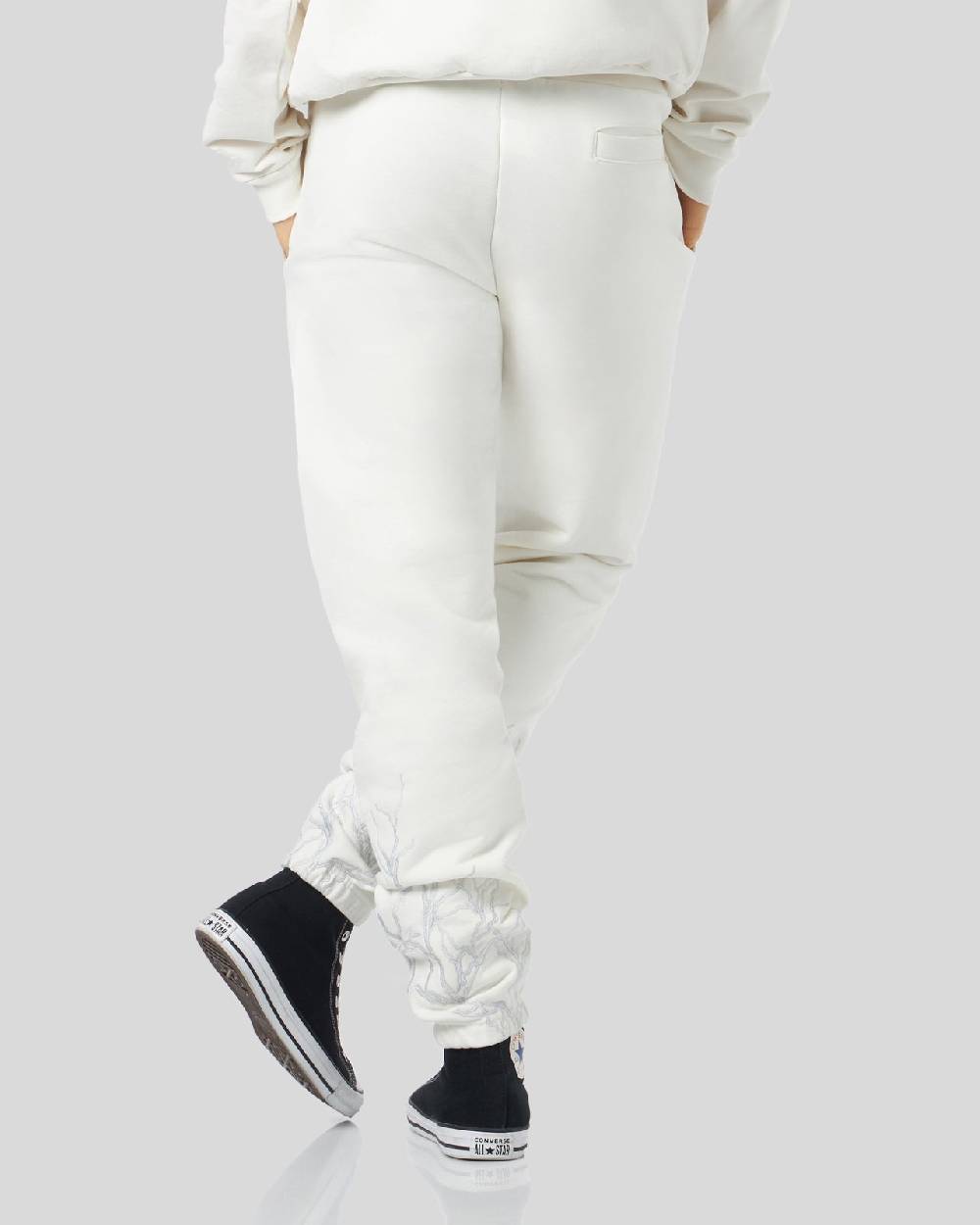 Phobia Archive PANTALONE BIANCO CON FULMINE GRIGIO RICAMATO In Linea