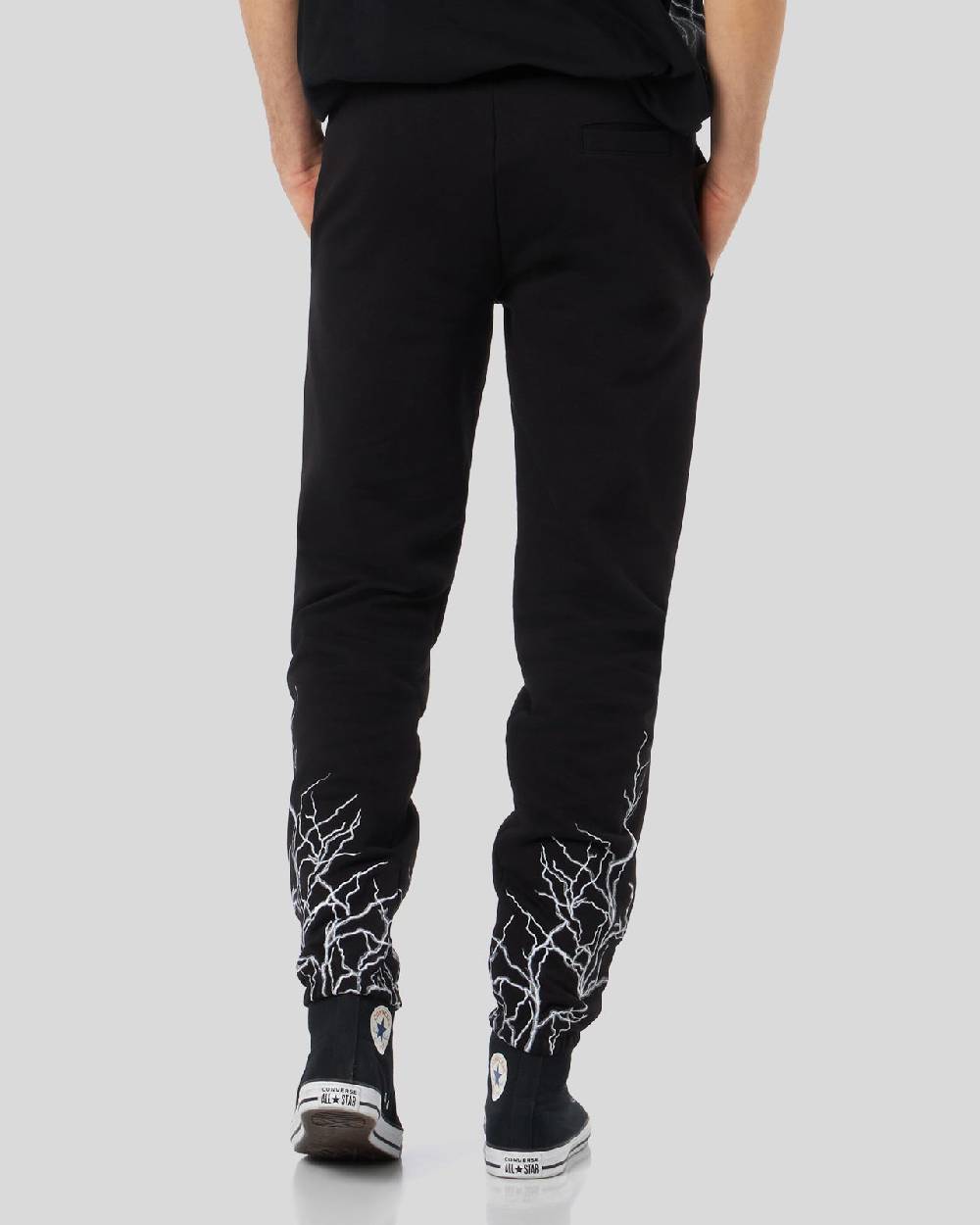 Phobia Archive PANTALONE NERO CON FULMINI RICAMATI GRIGI Nuovo