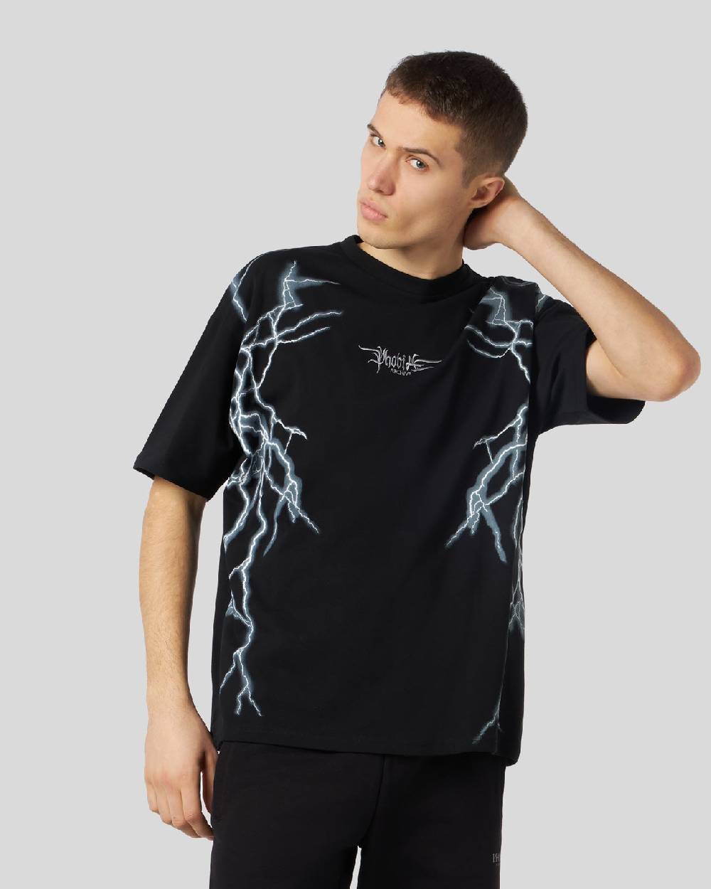 Phobia Archive T-SHIRT NERA CON FULMINI LATERALI BIANCHI Vendita