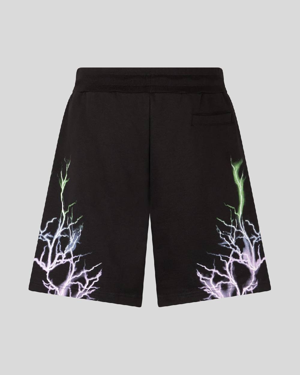 Phobia Archive PANTALONCINO NERO CON FULMINI BICOLORE VIOLA E VERDE Soddisfazione Garantita