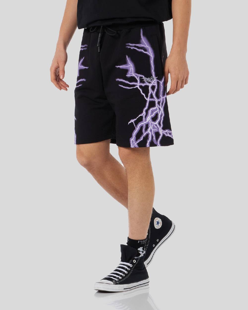Phobia Archive PANTALONCINO NERO CON FULMINI LATERALI VIOLA Acquista Ora