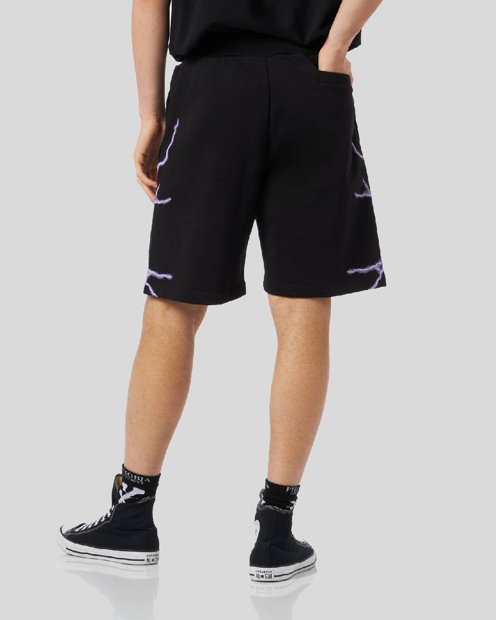 Phobia Archive PANTALONCINO NERO CON FULMINI LATERALI VIOLA Acquista Ora