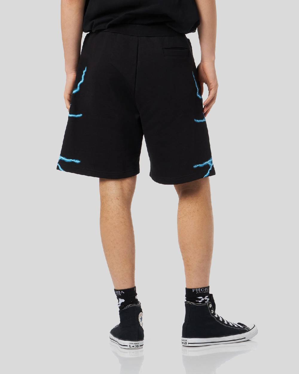 Phobia Archive PANTALONCINO NERO CON FULMINI LATERALI AZZURRI Consegna Veloce