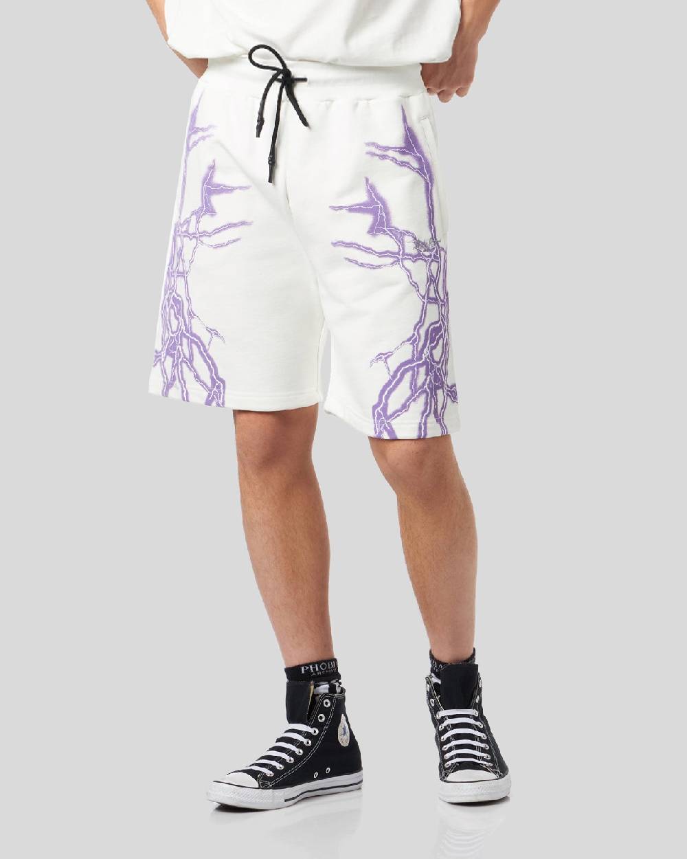 Phobia Archive PANTALONCINO BIANCO CON FULMINI LATERALI VIOLA Promozione Limitata