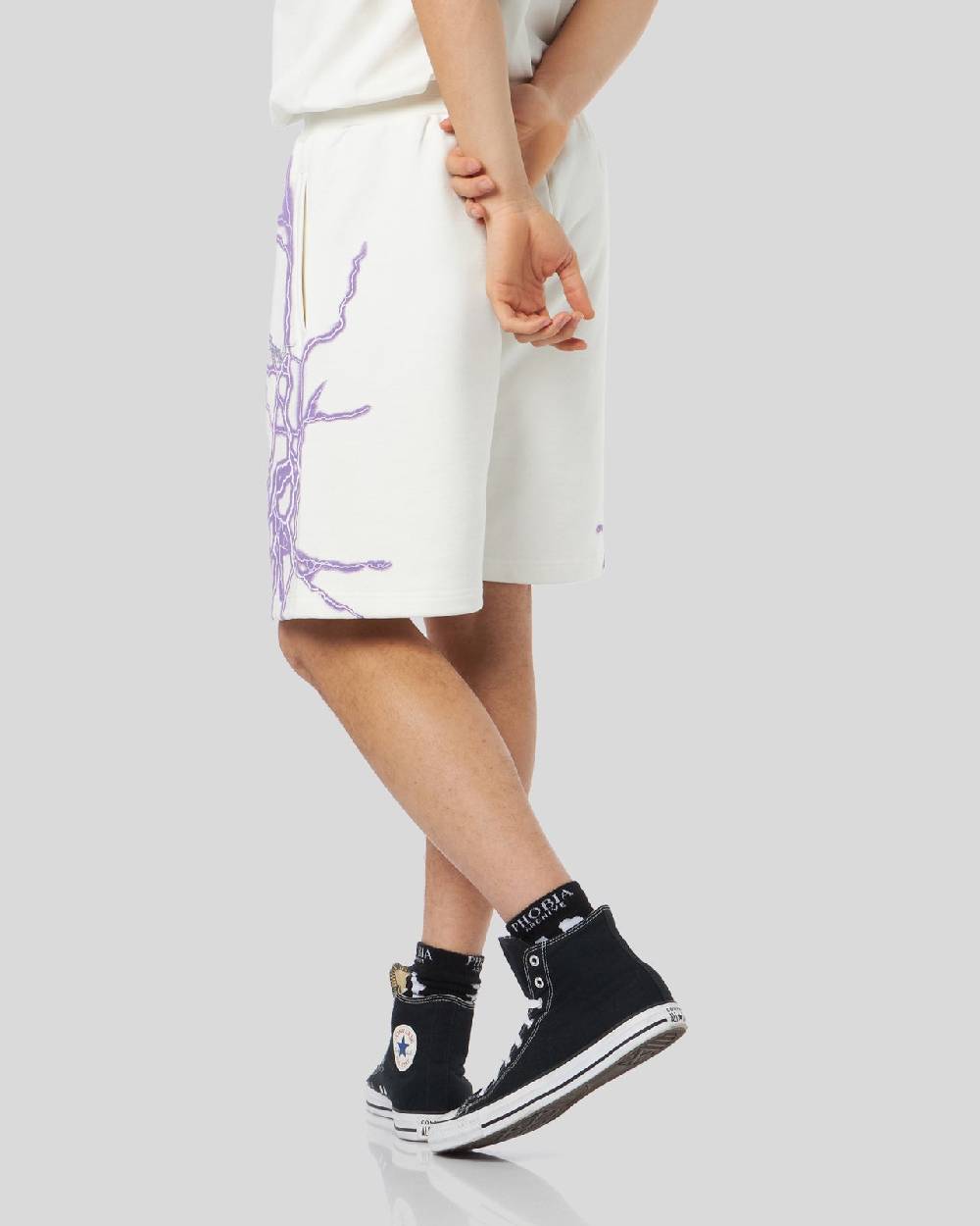 Phobia Archive PANTALONCINO BIANCO CON FULMINI LATERALI VIOLA Promozione Limitata