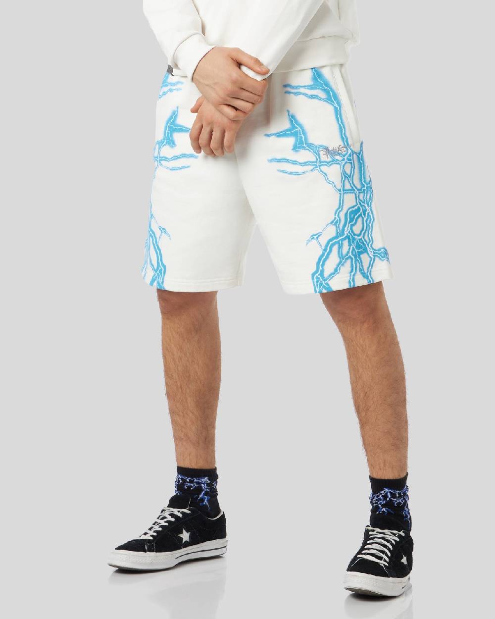 Phobia Archive PANTALONCINO BIANCO CON FULMINI LATERALI AZZURRI Fino Al -60%