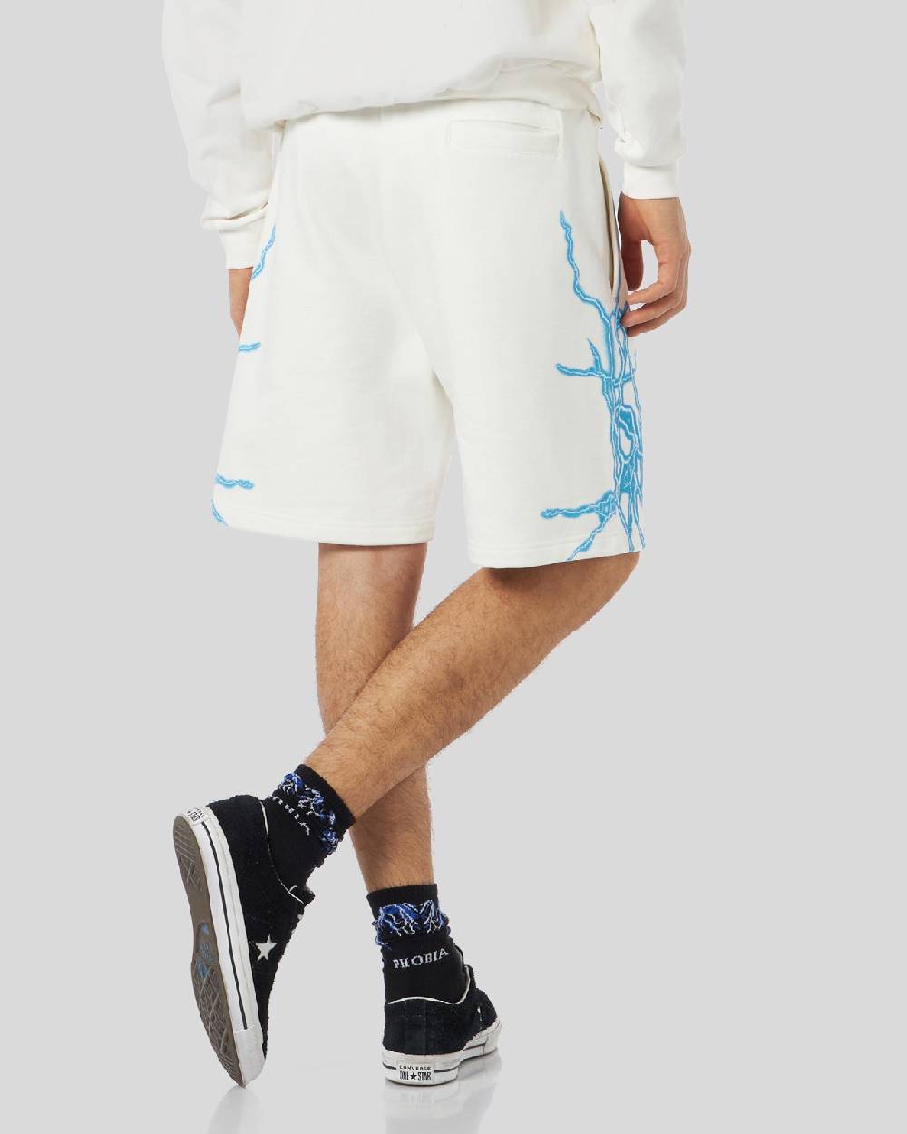 Phobia Archive PANTALONCINO BIANCO CON FULMINI LATERALI AZZURRI Fino Al -60%
