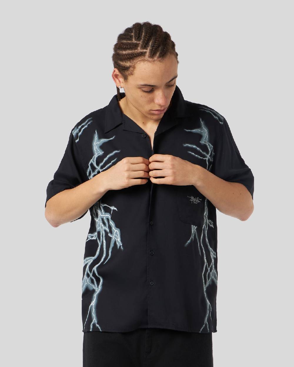 Phobia Archive CAMICIA NERA CON FULMINI LATERALI BIANCHI Shopping Online