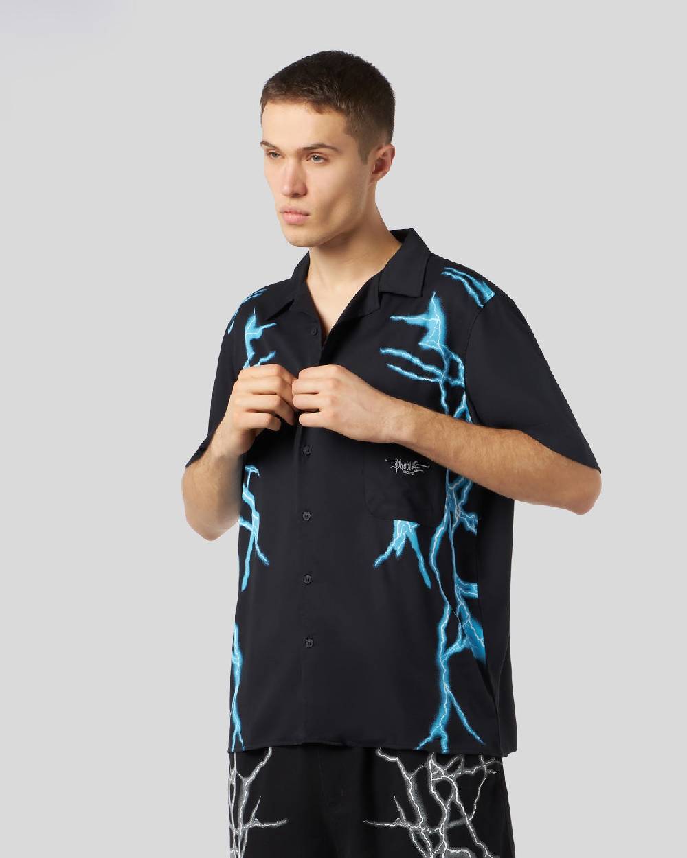Phobia Archive CAMICIA NERA CON FULMINI LATERALI BLU Prezzo Ridotto
