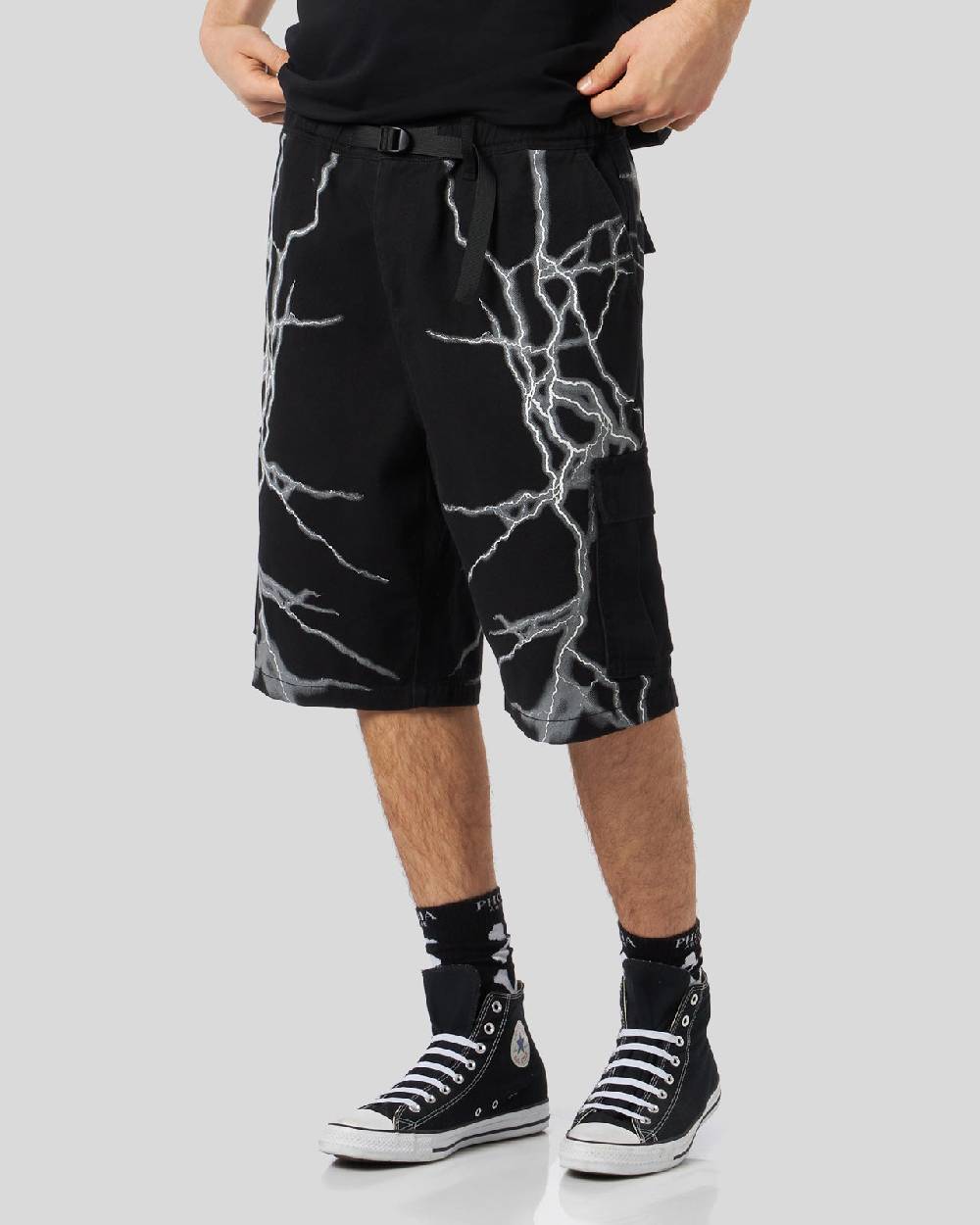 Phobia Archive PANTALONCINO CARGO NERO CON FULMINI LATERALI BIANCHI Convenienza