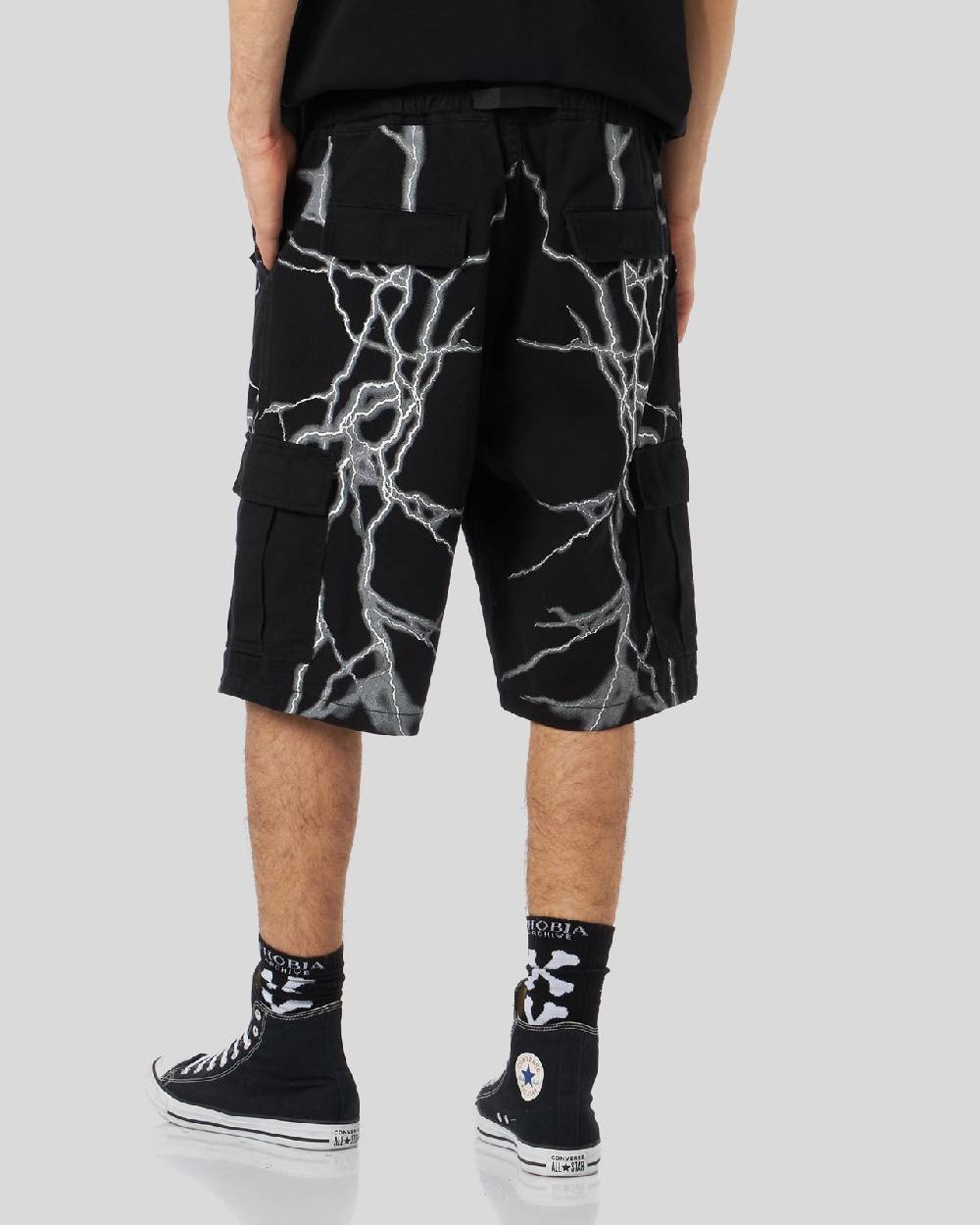 Phobia Archive PANTALONCINO CARGO NERO CON FULMINI LATERALI BIANCHI Convenienza