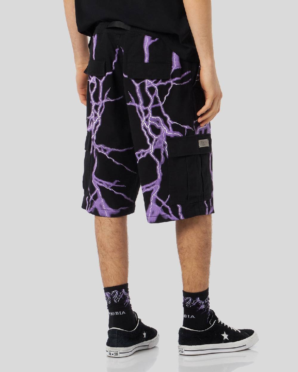 Phobia Archive PANTALONCINO CARGO NERO CON FULMINI LATERALI VIOLA Novità