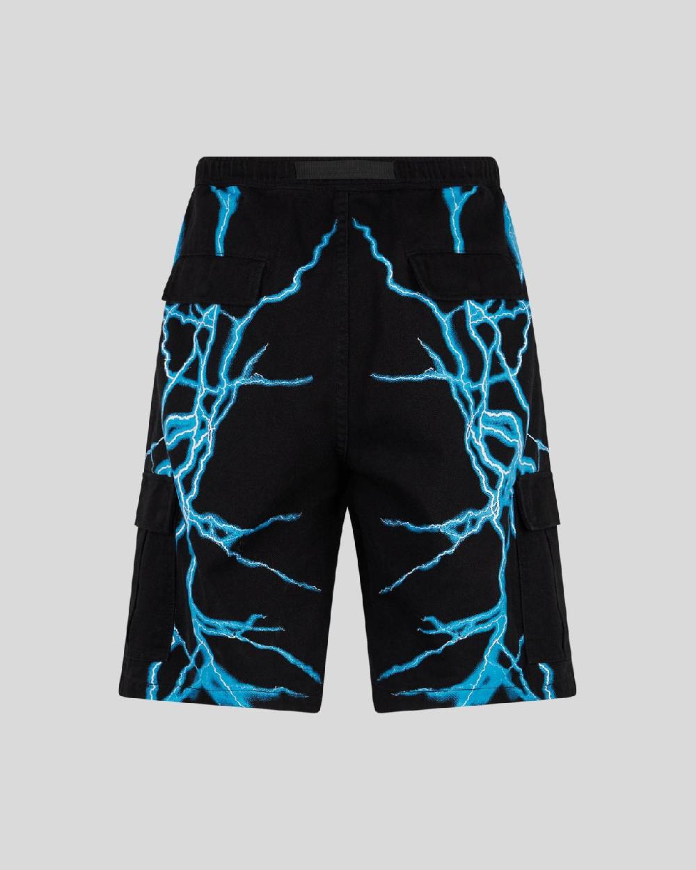 Phobia Archive PANTALONCINO CARGO NERO CON FULMINI LATERALI AZZURRI Presa