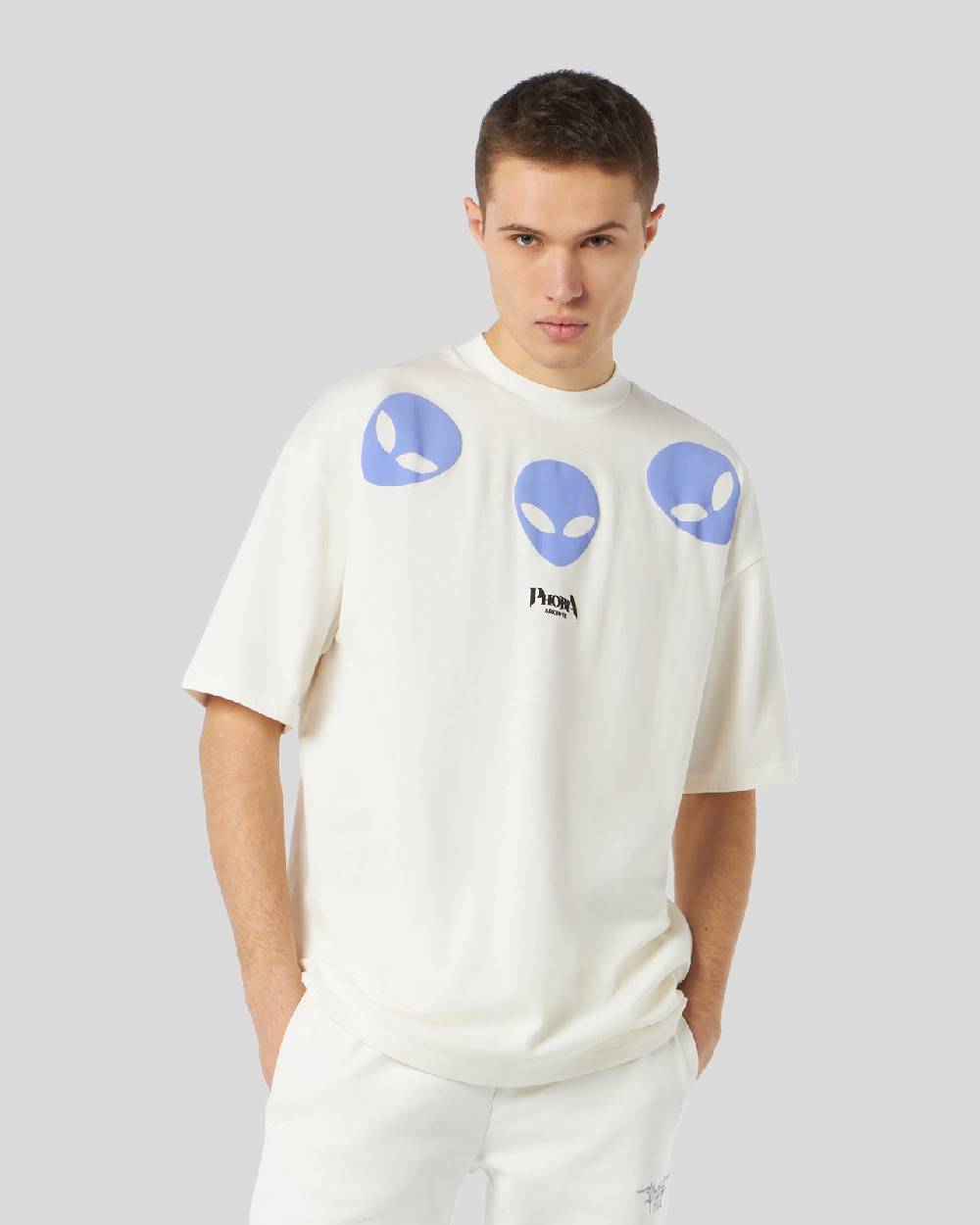 Phobia Archive T-SHIRT BIANCA CON GRAFICA TRIPLE ALIEN VIOLA Spedizione Gratuita
