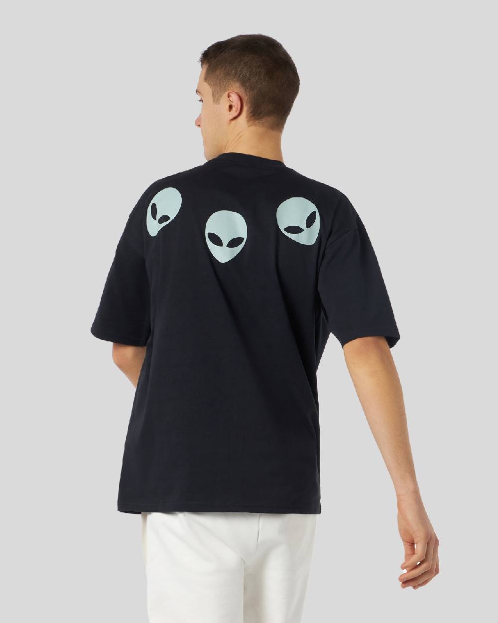 Phobia Archive T-SHIRT NERA CON GRAFICA TRIPLE ALIEN FOSFORESCENTE Pezzi Unici