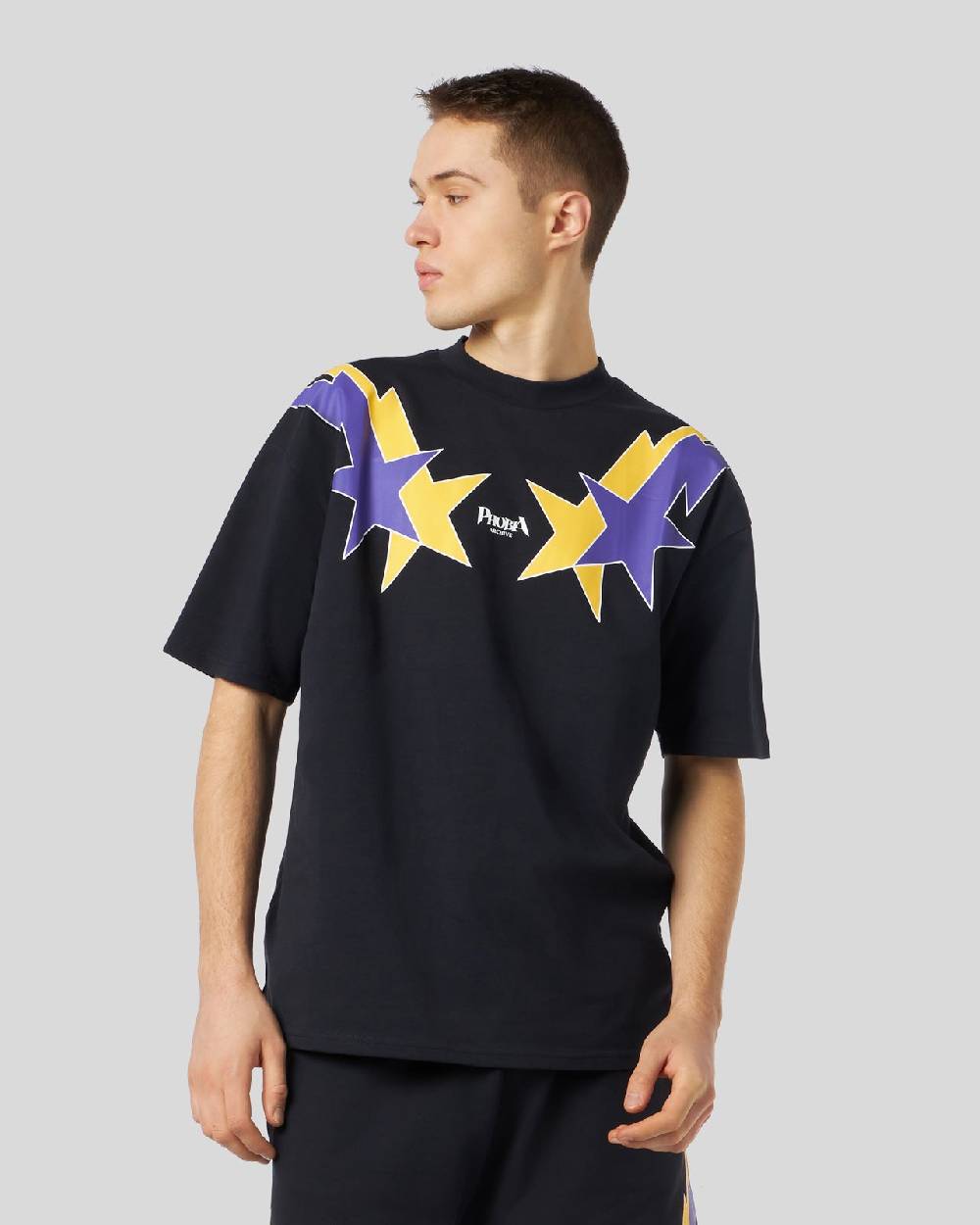 Phobia Archive T-SHIRT NERA CON GRAFICA STARRY LIGHTNING GIALLA E VIOLA Promozione Limitata
