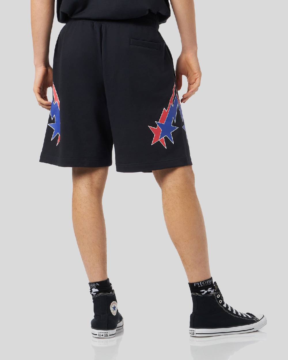 Phobia Archive PANTALONCINO NERO CON GRAFICA STARRY LIGHTNING ROSSA E BLU Shopping Online