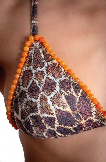 Pin Up Stars BIKINI TRIANGOLO IMBOTTITO DAINETTO CON RICAMO PERLINE STAMPA GIRAFFA Pezzi Unici
