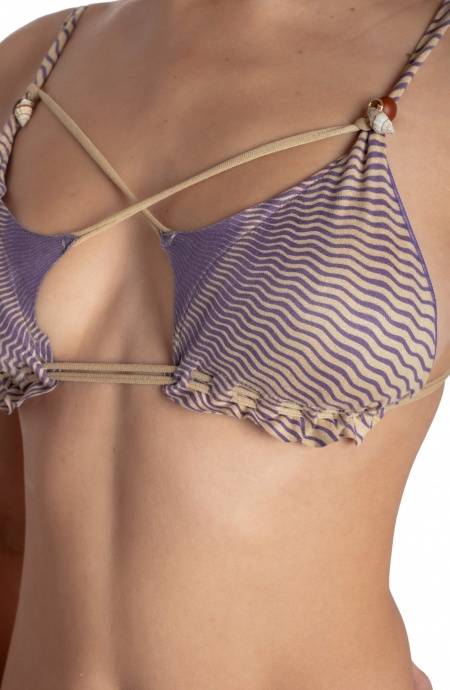 Pin Up Stars BIKINI TRIANGOLO IMBOTTITO DAINETTO CON PERLE E CONCHIGLIE STAMPA TIGER SUN Novità
