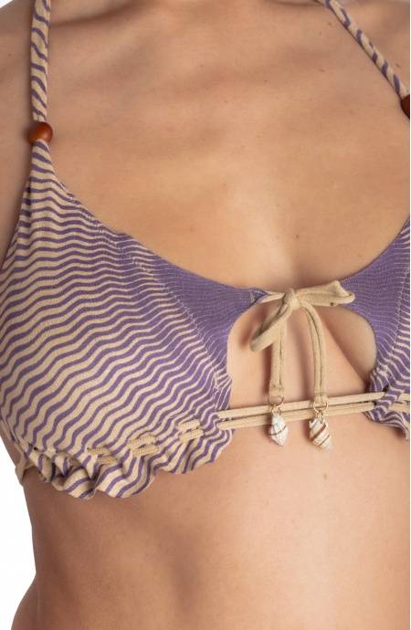 Pin Up Stars BIKINI TRIANGOLO IMBOTTITO DAINETTO CON PERLE E CONCHIGLIE STAMPA TIGER SUN Novità
