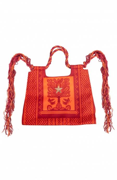 Pin Up Stars BORSA SHOPPER GRANDE CON FRANGE STAMPA BEAUTIFUL TREE In Linea